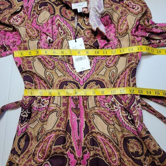 A Loves A Linen Blend Pink Tan Burgundy Paisley Printed Long Sleeve Maxi Dress - Picture 15 of 16